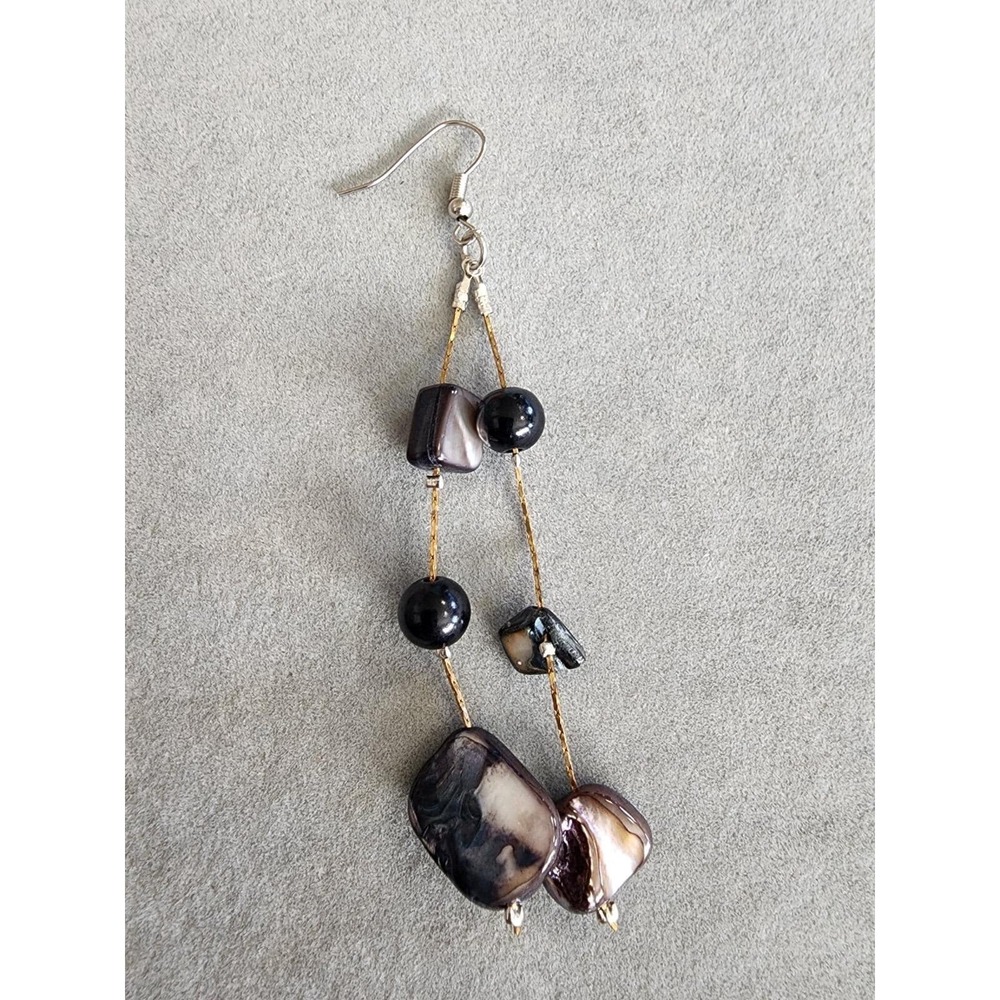 Abalone Shell Natural Chunk Dangle Earrings Mixed Metal Gold & Silver Tones - Picture 4 of 9